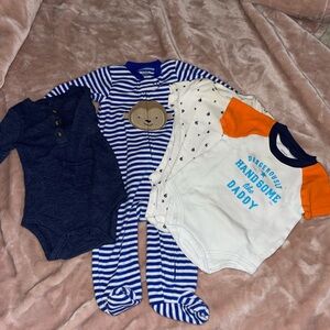 Carter's Blue Striped and Graphic Onesie Bundle of 4